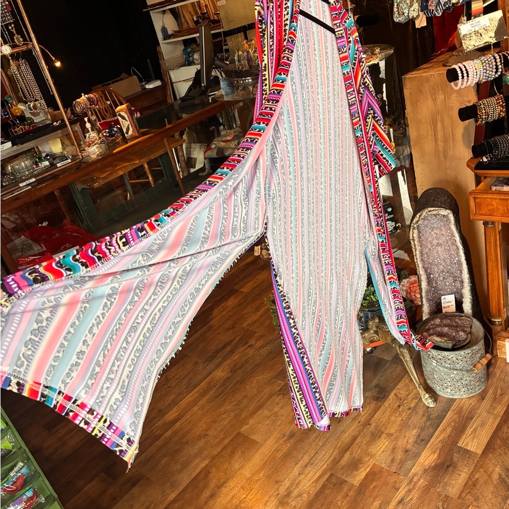 Vibrant Multicolor Striped Duster Kimono - Picture 3 of 5
